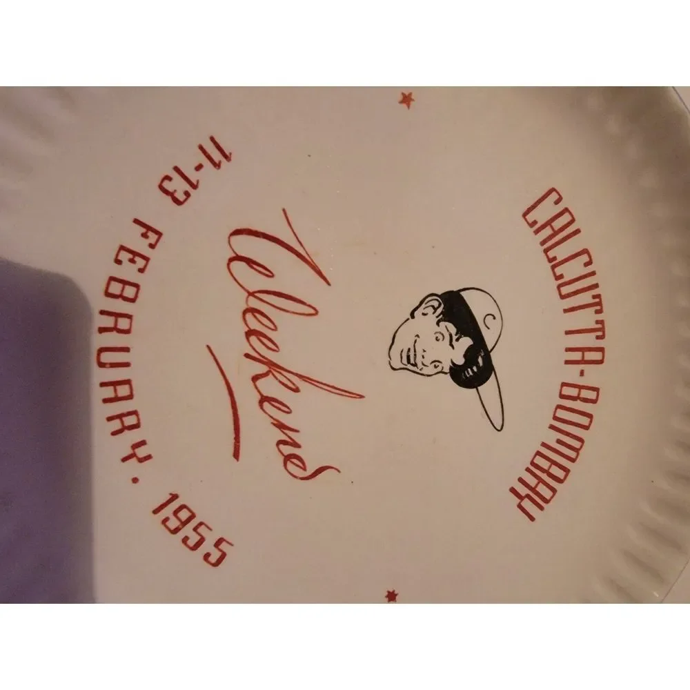 1950s Cricket Calcutta Bombay Weekend 1955 Collectors Plate Vintage Tiger Brand